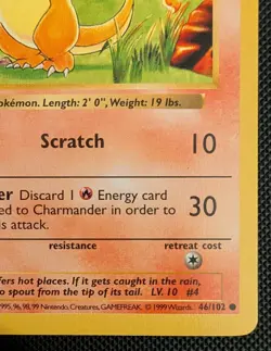 Pokemon Card Charmander 46/102 1ST EDITION Base Set Shadowless WOTC LP 1999 - Image 5