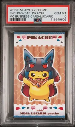 PSA 10 Poncho Pikachu Mega Lucario Promo Business Card Japanese Pokemon 2016 - Image 1