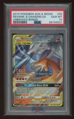 Pokemon Unbroken Bonds Reshiram & Charizard GX 2019 20/214 PSA 10 graded - Image 1