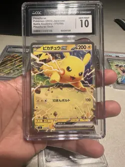 CGC 10 GEM MINT Japanese Pokemon 2024 Pikachu ex 018/066 Battle Academy SVL RR - Image 2