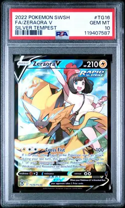 2022 POKEMON SWORD & SHIELD SILVER TEMPEST #TG16 FULL ART/ZERAORA V PSA 10 - Image 1