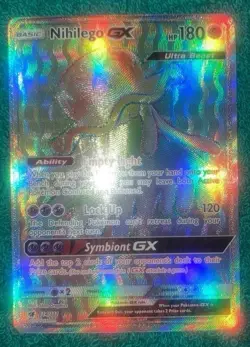 Pokemon TCG Nihilego GX Crimson Invasion Rainbow Secret Rare Card 114/111 NM - Image 1