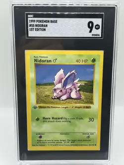 Nidoran M 55/102 Base Set 1st Ed WotC 1999 Vintage Pokemon TCG Card SGC 9 - Image 1