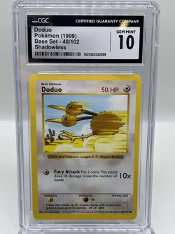 Doduo 48/102 Base Set Shadowless 1999 WotC Pokemon TCG Card CGC 10 GEM MINT - Image 1