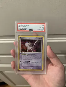 Pokemon Mew 2006 TCG Holo Rare Card 4/17 Pop Series 4 (PSA 8)📈 *HOLDING SWIRL* - Image 1