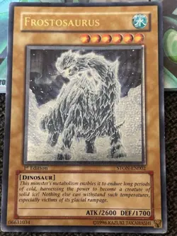 Yugioh 1x Frostosaurus STON-EN002 Strike of Neos Ultimate Rare 1st Ed Played - Image 1