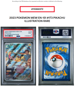 2023 POKEMON MEW EN-151 173 PIKACHU ILLUSTRATION RARE PSA MINT 09 - Image 1