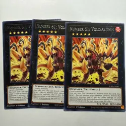 Number 61: Volcasaurus 3x (playset) JUSH-EN043 Rare 1st Ed NM Yugioh - Image 1