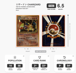 TAG 6.5 NM Charizard Holo 1996 Pokemon Base Set Old back Japanese #6 - Image 2