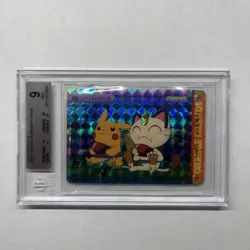 ⚡❄ 1999 Pokemon Japanese Bandai Pikachu Meowth Prism Carddass #258 Beckett 9 - Image 1