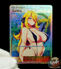 Pokemon Trainer Cynthia Waifu Ultra Rare Holo FX Alt Art Sexy Anime Custom Card - Image 1