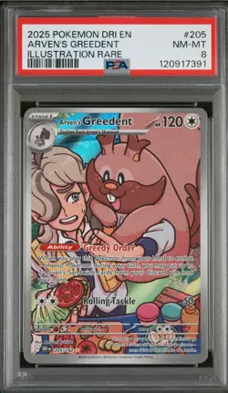 Arven’s Greedent IR English 205/182 DRI Destined Rivals Pokemon PSA 8 - Image 1