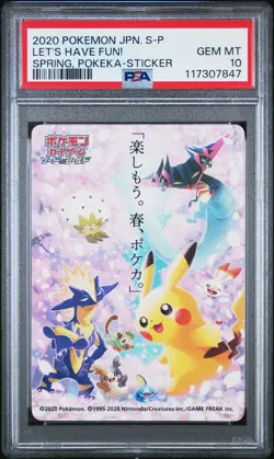 2020 POKEMON JPN S PROMO STICKER LET'S HAVE FUN! SPRING, POKEKA PSA 10 - Image 1