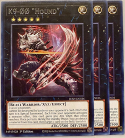 Yugioh! - 3X K9-OO "Hound" - JUSH-EN036 - Rare - 1'st Ed. - NM/M - Image 1