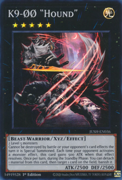 Yugioh! - K9-OO "Hound" - JUSH-EN036 - Super Rare - 1'st Ed. - NM/M - Image 1