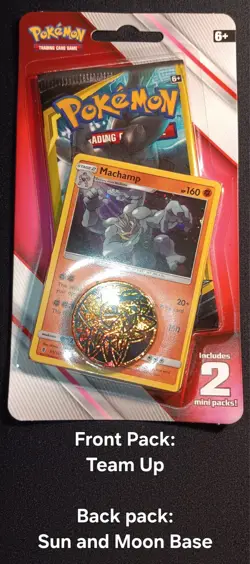 Team Up Sun And Moon Blister - (2) 3 Card Mini Booster Pack Coin - Pokemon 2019 - Image 1