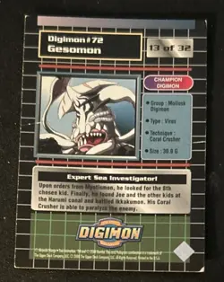 2000 Bandai Digimon CCG Gesomon DP250 Champion Digimon Card #72 13 Of 32 Creased - Image 2