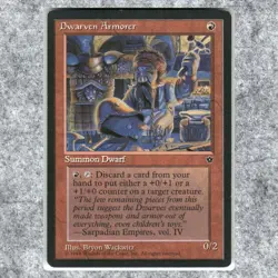 Dwarven Armorer 004 LP NF Rare MTG Fallen Empires 1994 Vintage Commander Legal M - Image 1