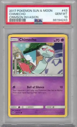 2017 Pokemon Sun & Moon, Crimson Invasion, #43, Chimecho, PSA 10, Gem Mint - Image 1