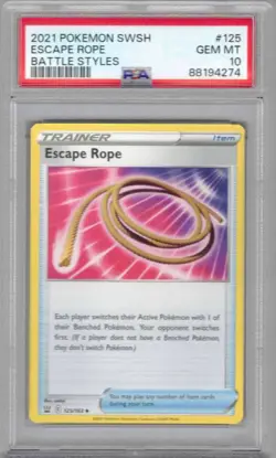 2021 Pokemon SWSH Battle Styles, #125, Trainer, Escape Rope, PSA 10, Gem Mint - Image 1