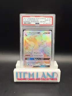 2017 Pokemon Sun & Moon Burning Shadows Charizard GX 150 Rainbow PSA 10 Gem Mint - Image 1