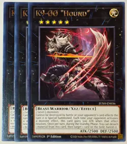 Yugioh x3 K9-00 "Hound" JUSH-EN036 Rare 1st Edition - Image 1