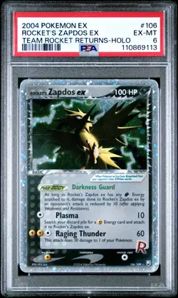 2004 POKEMON EX TEAM ROCKET RETURNS #106 ROCKET'S ZAPDOS EX-HOLO PSA 6 - Image 1