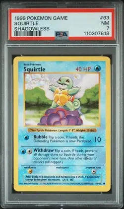 Squirtle #63 - 1999 Pokemon Base Set Shadowless - PSA 7 - Image 1