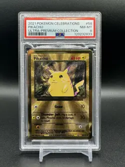 Pikachu 58/102 Celebrations Gold Metal Card Ultra Premium Collection PSA 8 NM-MT - Image 1