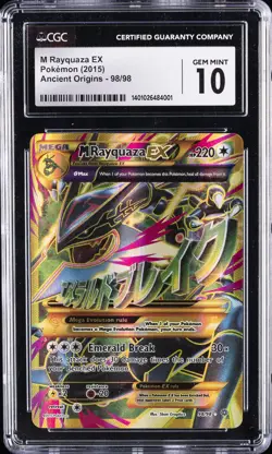 2015 POKEMON XY ANCIENT ORIGINS #98 FULL ART/M RAYQUAZA EX CGC 10 GEM MINT - Image 1