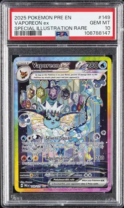 2025 POKEMON PRE EN-PRISMATIC EVOLUTIONS #149 VAPOREON EX PSA 10 - Image 1
