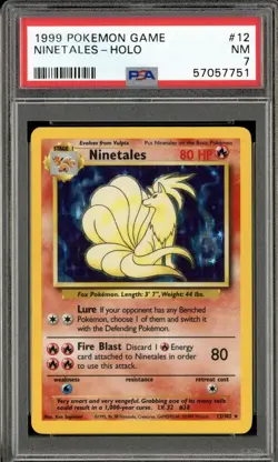 1999 POKEMON BASE SET UNLIMITED #12 NINETALES-HOLO PSA 7 - Image 1