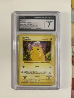 1999 Pokemon Base Set Shadowless Pikachu Red Cheeks CGC 7 - Image 1