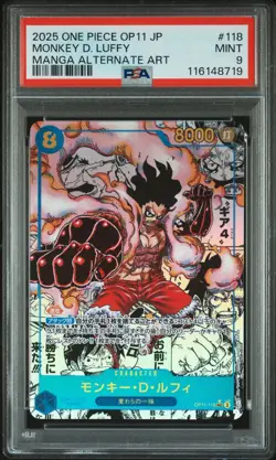 PSA 9 One Piece Card Monkey D. Luffy Gear 4 Manga Alt OP11-118 Fist of Divine - Image 1