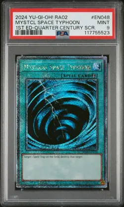 Mystical Space Typhoon RA02-EN048 YuGiOh Quarter Century Secret Rare PSA 9 1st! - Image 1
