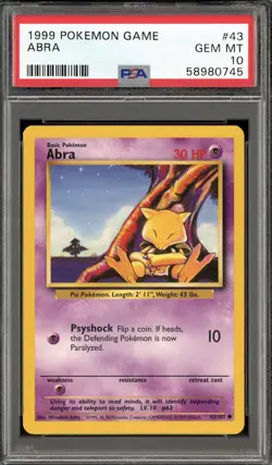 1999 POKEMON BASE SET #43 ABRA PSA 10 - Image 1