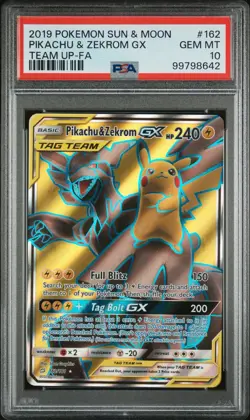 2019 POKEMON SUN & MOON TEAM UP PIKACHU & ZEKROM GX #162 PSA 10 GEM MINT TCG - Image 1