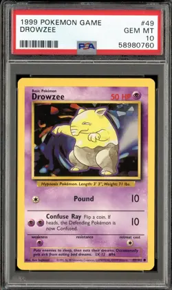 1999 POKEMON BASE SET #49 DROWZEE PSA 10 GEM MINT - Image 1