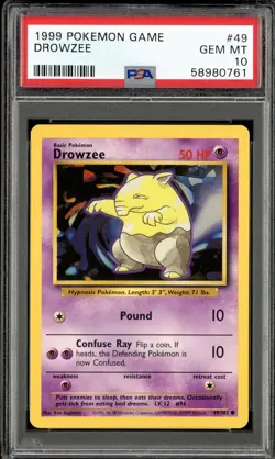 1999 POKEMON BASE SET #49 DROWZEE PSA 10 GEM MINT - Image 1