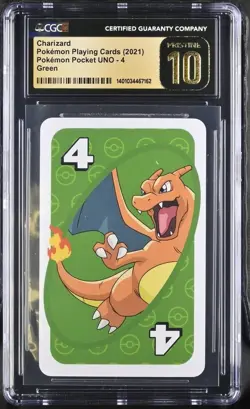 PRISTINE CGC 10 CHARIZARD POKEMON POCKET UNO GREEN PLAYING CARDS 2021 - Image 1