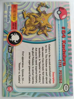 Pokemon - Kadabra #64 Topps TV Animation Black Logo Non-Holo 2nd Print 1999 NM - Image 2