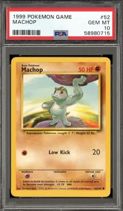 1999 POKEMON BASE SET #52 MACHOP PSA 10 GEM MINT - Image 1