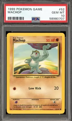 1999 POKEMON BASE SET #52 MACHOP PSA 10 GEM MINT - Image 1