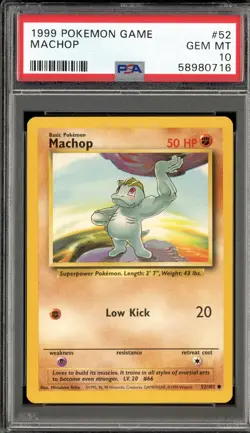 1999 POKEMON BASE SET #52 MACHOP PSA 10 GEM MINT - Image 1