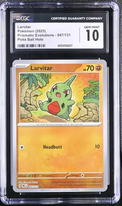 Larvitar 047/131 Pokemon Prismatic Evolutions Poke Ball Holo CGC GEM MINT 10 💎 - Image 1