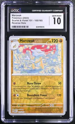 Marowak CGC 10 💎 #105/165 Scarlet & Violet 151 Reverse Holo Pokemon 2023 - Image 1