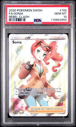 PSA 10 Gem Mint- Sonia 192/192 Rebel Clash Full Art Trainer - Pokemon TCG - Image 1