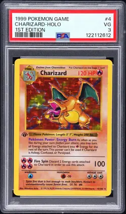 1999 POKEMON GAME 1ST ED #4 CHARIZARD-HOLO PSA 3 - Image 1