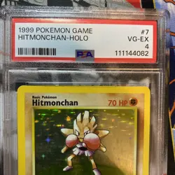 1999 Pokemon TCG Hitmonchan Holo Rare Card 7/102 Base Set PSA 4 - Image 3