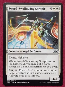 Magic The Gathering UNFINITY SWORD-SWALLOWING SERAPH white card MTG - Image 1